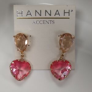 Gold and Pink Heart Drop Earrings